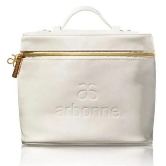 Arbonne AgeWell Accessory Bag zip up White Gold vegan leather - Picture 2 of 2